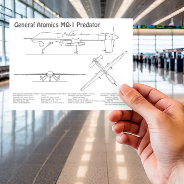 MQ-1 Predator  UAV- Aeroplane Blueprint BD  Postcard (Creator Uploaded)