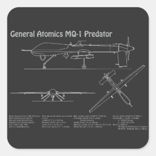MQ-1 Predator  UAV- Aeroplane Blueprint PD  Square Sticker