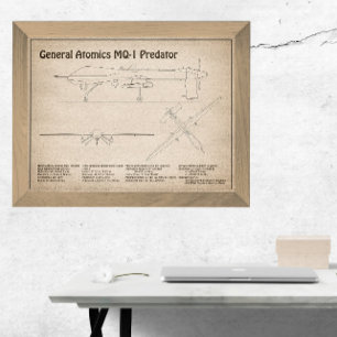 MQ-1 Predator  UAV- Aeroplane Blueprint SD  Photo Print