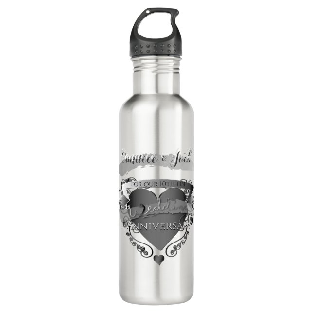 Mr."10th Tin Wedding Anniversary" 3DHeart Emblem 710 Ml Water Bottle (Front)