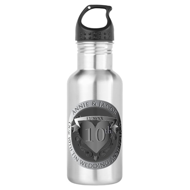 Mr.10th Tin Wedding Anniversary Heart Emblem 532 Ml Water Bottle (Front)