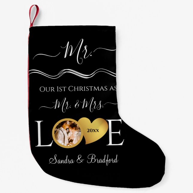 Mr. 1st Christmas as Mr Mrs Newlyweds  Holiday   Small Christmas Stocking (Front)