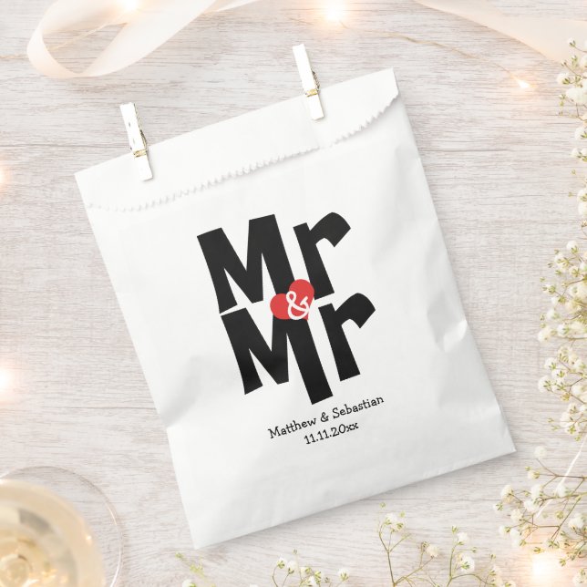 Mr and Mr Modern Wedding Personalised Favour Bag (Clipped)