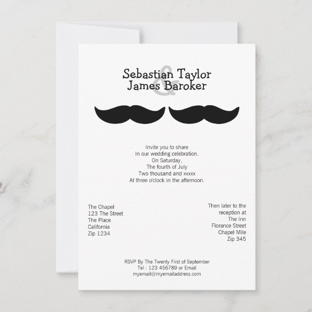 Mr and Mr Moustache Wedding Invitation (Front)