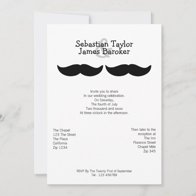 Mr and Mr Moustache Wedding Invitation (Front)