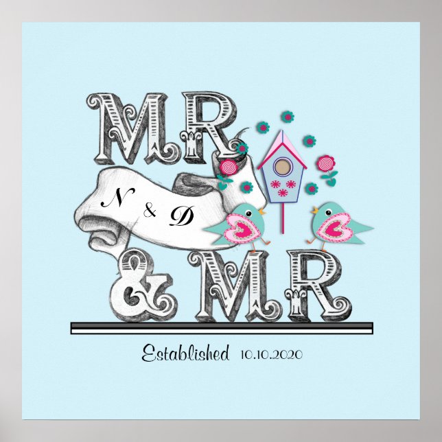 Mr and Mr Personalised Gay Wedding Gift Poster (Front)