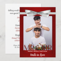 Mr and Mr Red Damask Two Grooms Photo Wedding