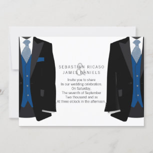 Mr and Mr Suit and Blue Tie Gay Wedding Announcement