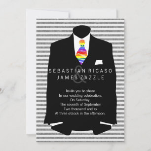 Mr and Mr Suit and Rainbow Tie Gay Wedding Invitation