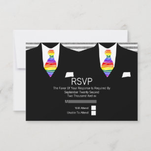 Mr and Mr Suit and Rainbow Tie Gay Wedding RSVP