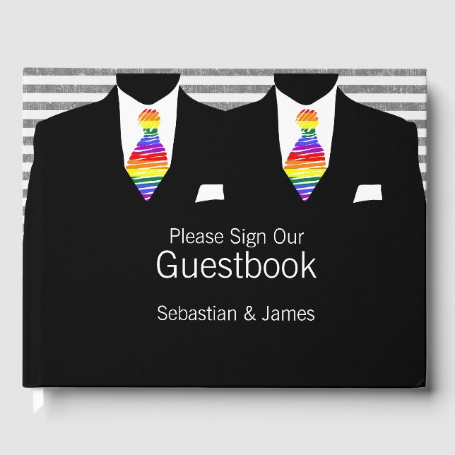 Mr and Mr Suit and Rainbow Ties Gay Wedding Custom Guest Book (Front)