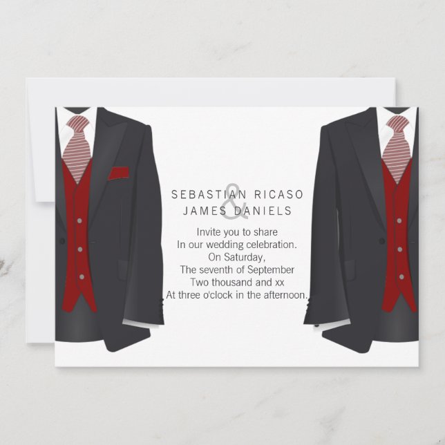 Mr and Mr Suit and Red Tie Gay Wedding Announcement (Front)