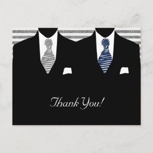 Mr and Mr Suit and Tie (blue / grey) Thank You Postcard