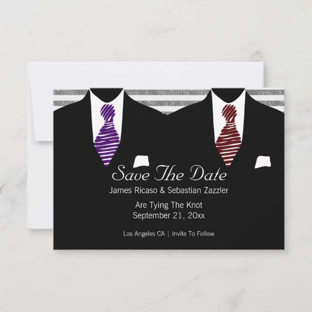 Mr and Mr Suit and Tie Gay Save The Date Wedding (Front)