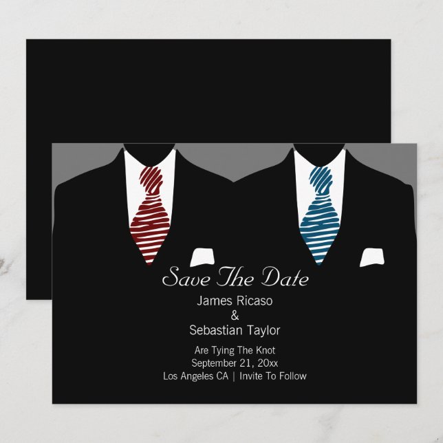 Mr and Mr Suit and Tie Gay Save The Date Wedding (Front/Back)