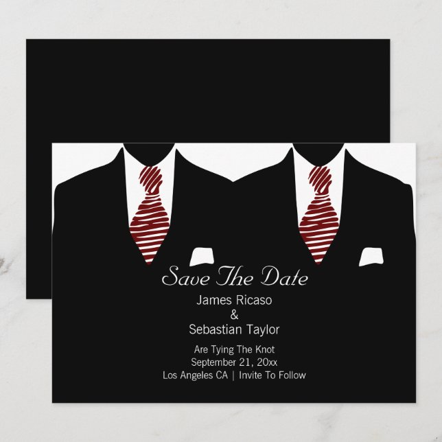 Mr and Mr Suit and Tie Gay Save The Date Wedding (Front/Back)