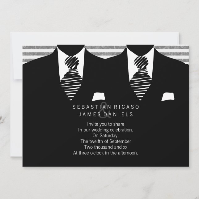 Mr and Mr Suit and Tie Gay Wedding Invitation (Front)