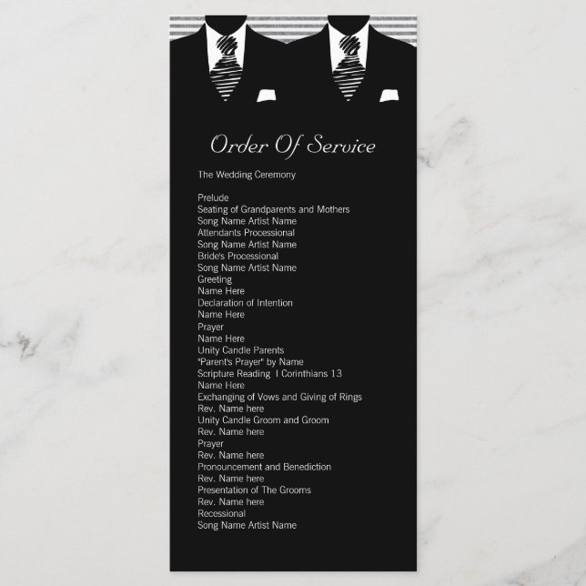 Mr and Mr Suit and Tie Gay Wedding Service Order Program (Front)