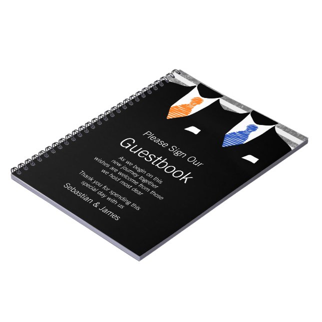 Mr and Mr Suit and Tie Guestbook (Orange / Blue) Notebook (Left Side)