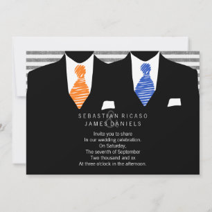 Mr and Mr Suit and Tie (Orange / Blue) Gay Wedding Invitation