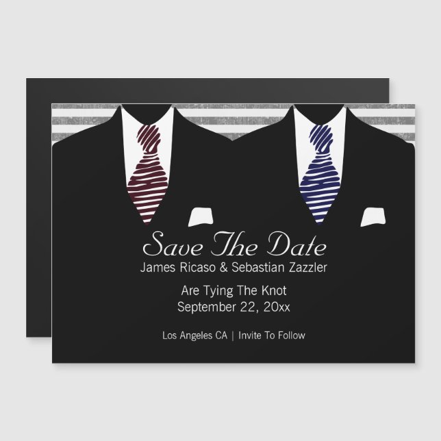 Mr and Mr Suit and Tie Save The Date Magnetic Invitation (Front/Back)