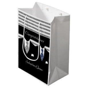 Mr And Mr Suits Wedding Personalised Blue Grey Medium Gift Bag
