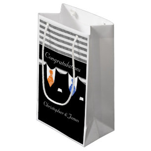 Mr And Mr Suits Wedding Personalised Blue Orange Small Gift Bag