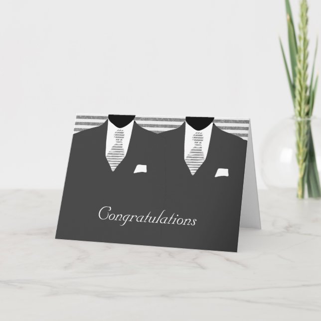 Mr and Mr Two Grooms Grey Wedding Congratulations Card (Front)