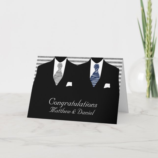 Mr and Mr Two Grooms Wedding Congratulations Card (Front)