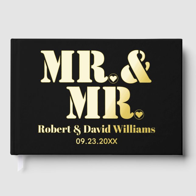 Mr. and Mr. typography black gay wedding foil Guest Book (Front)