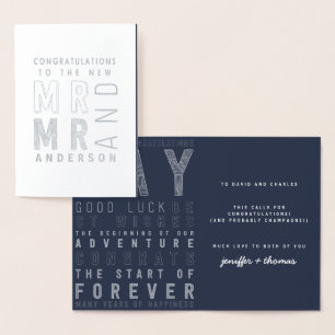 Mr and mr typography congratulations wedding card. foil card