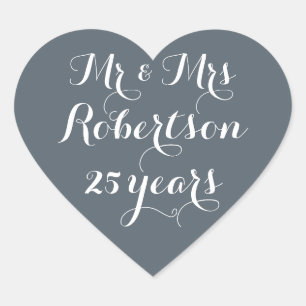 Mr and Mrs 25th wedding anniversary small custom Heart Sticker