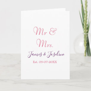 Mr and Mrs add name est. Date year wedding couple Card
