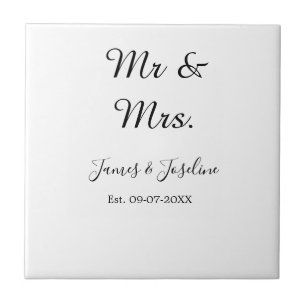 Mr and Mrs add name est. Date year wedding couple Ceramic Tile