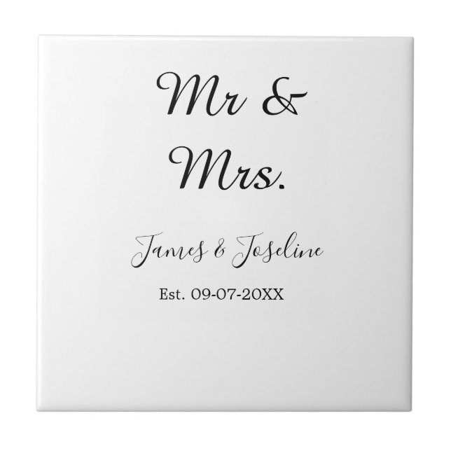 Mr and Mrs add name est. Date year wedding couple  Ceramic Tile (Front)