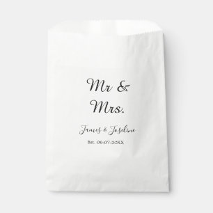 Mr and Mrs add name est. Date year wedding couple Favour Bag