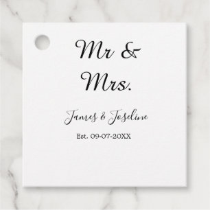 Mr and Mrs add name est. Date year wedding couple  Favour Tags