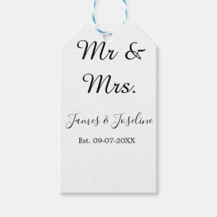 Mr and Mrs add name est. Date year wedding couple Gift Tags