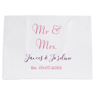 Mr and Mrs add name est. Date year wedding couple Large Gift Bag