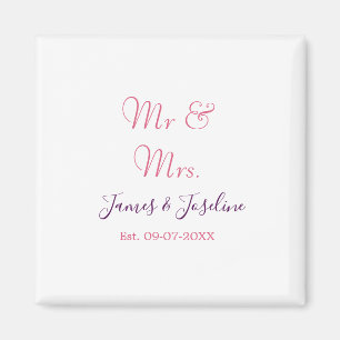 Mr and Mrs add name est. Date year wedding couple Magnet