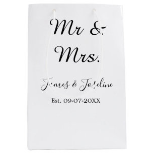 Mr and Mrs add name est. Date year wedding couple  Medium Gift Bag