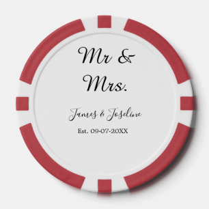 Mr and Mrs add name est. Date year wedding couple  Poker Chips