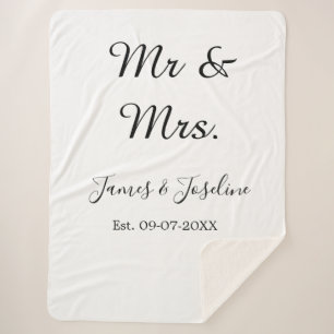 Mr and Mrs add name est. Date year wedding couple Sherpa Blanket
