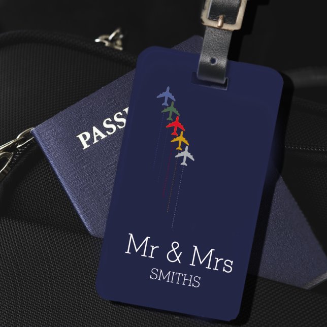 Mr. and Mrs. aeroplane travel personalised Luggage Tag (Creator Uploaded)