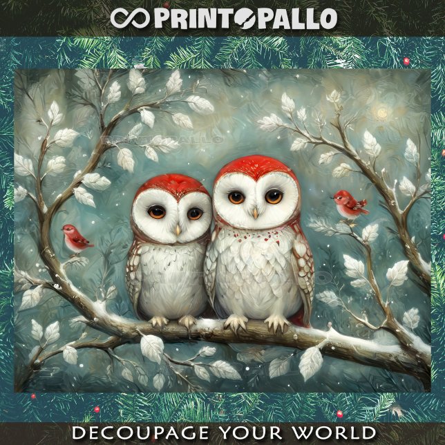 Mr. and Mrs. Barn Owls in winter Christmas time Tissue Paper (Creator Uploaded)