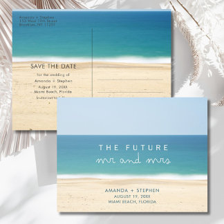 Mr and Mrs Beach Wedding Save the Date Announcement Postcard