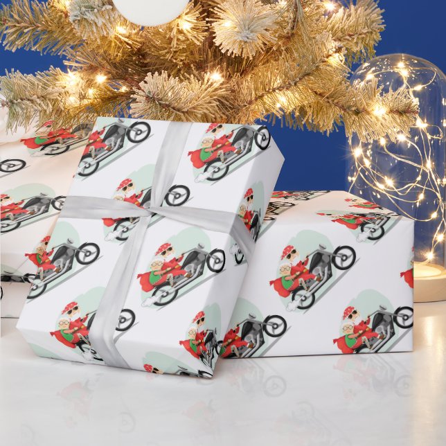 Mr. and Mrs. Biker Santa' Christmas Wrapping Paper (Holidays)