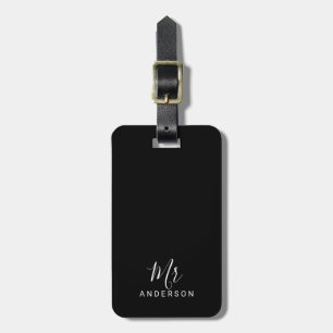 Mr and Mrs Black and White Modern Script Luggage Tag