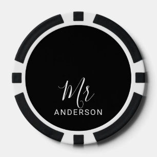 Mr and Mrs Black and White Modern Script Wedding Poker Chips