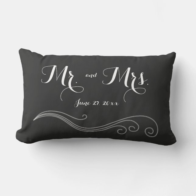 Mr. and Mrs. Black And White Wedding Pillows (Front)